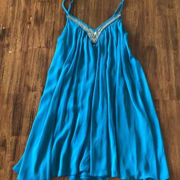 Express Caribbean Blue Beaded Trapeze Dress Formal Cocktail Bubble Gown Size XS - Picture 3 of 8
